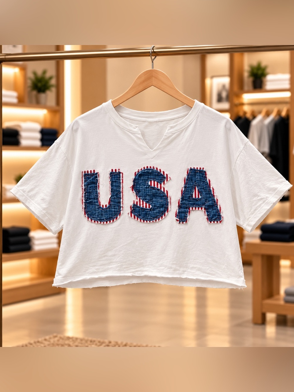ANNIEWEAR Patriotic Patchwork Top White & Blue Large